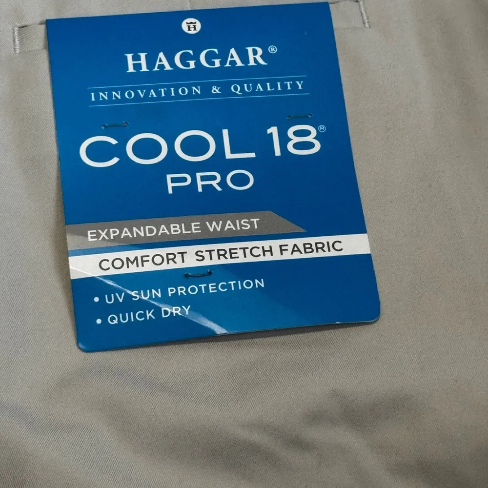 NWT Haggar Cool 18 Pro Flat Front Shorts Men’s 38 Khaki Stretch - Picture 4 of 6